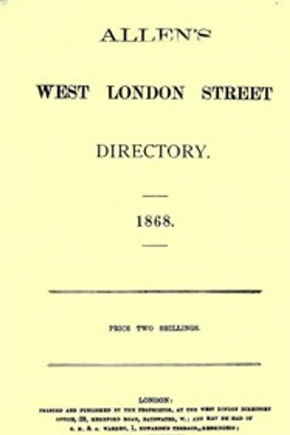 Allen's West London Street Directory, 1868, Samuel Allen