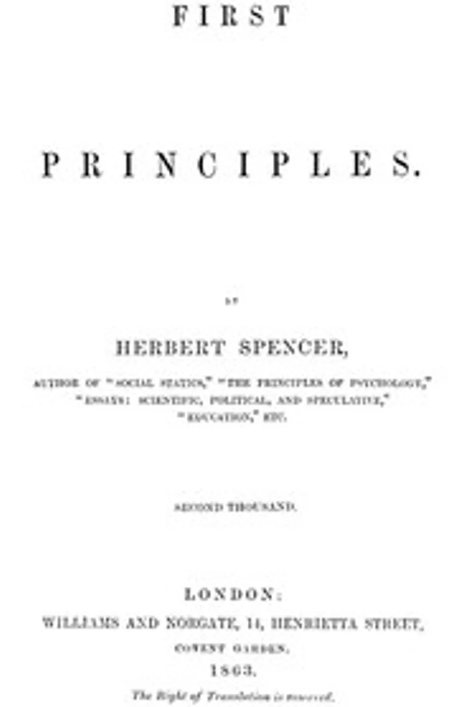 First Principles, Herbert Spencer
