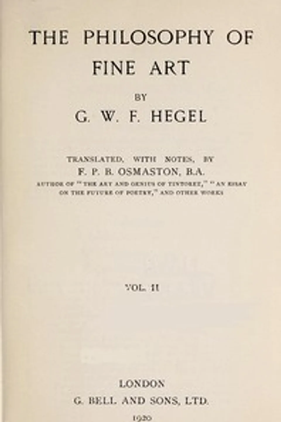 The Philosophy of Fine Art, volume 2 (of 4): Hegel's Aesthetik, Georg Wilhelm Friedrich Hegel