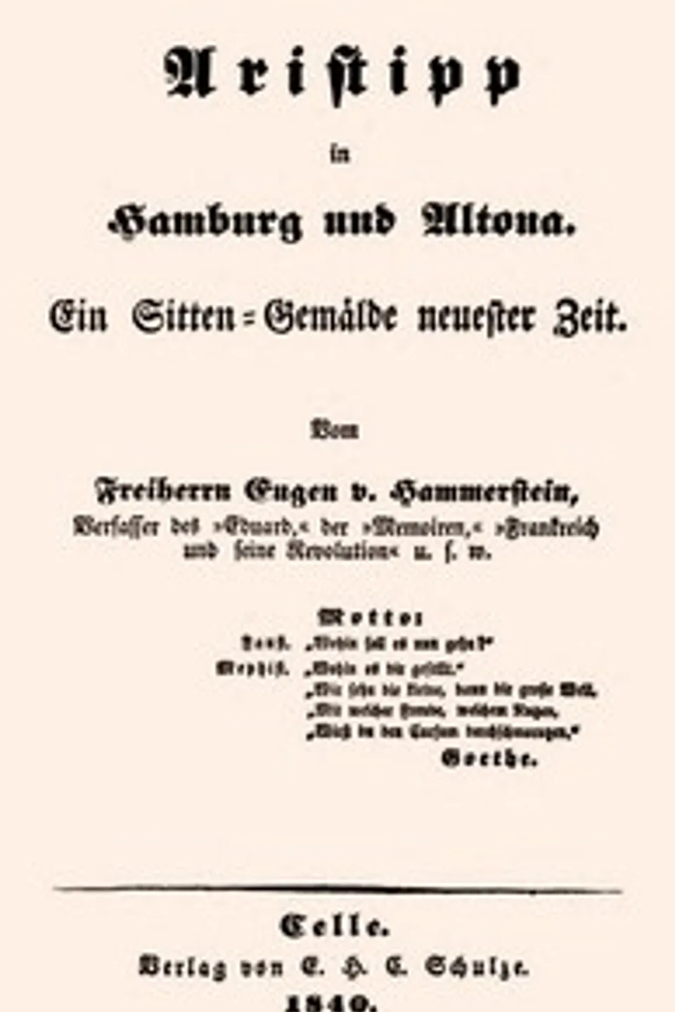 Aristipp in Hamburg und Altona: Ein Sitten-Gemälde neuester Zeit, Eugen von Hammerstein