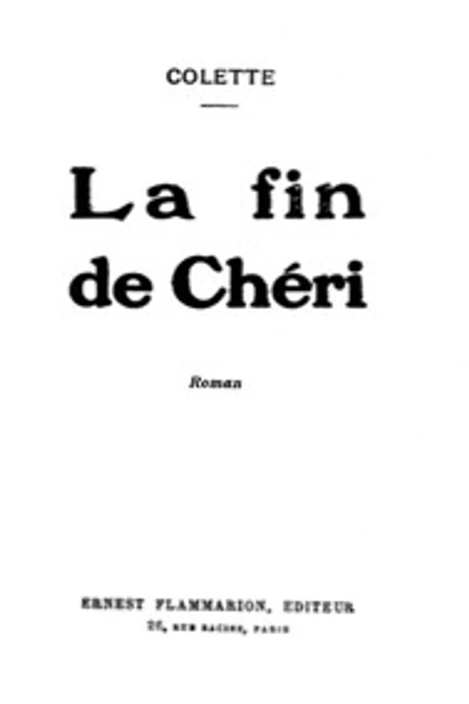 La Fin de Chéri, Colette