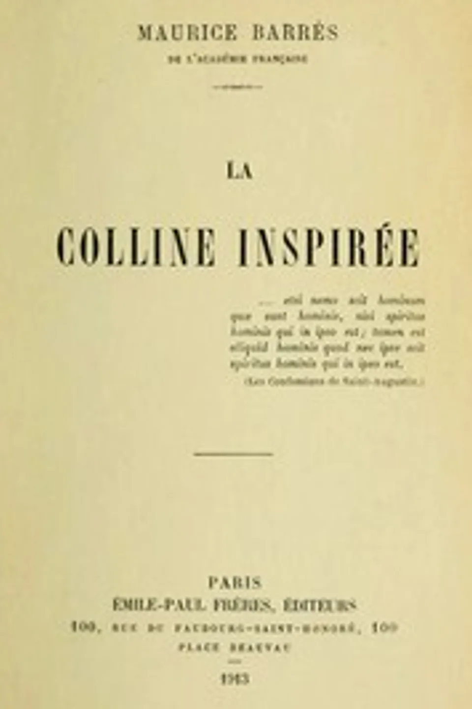 La colline inspirée, Maurice Barrès