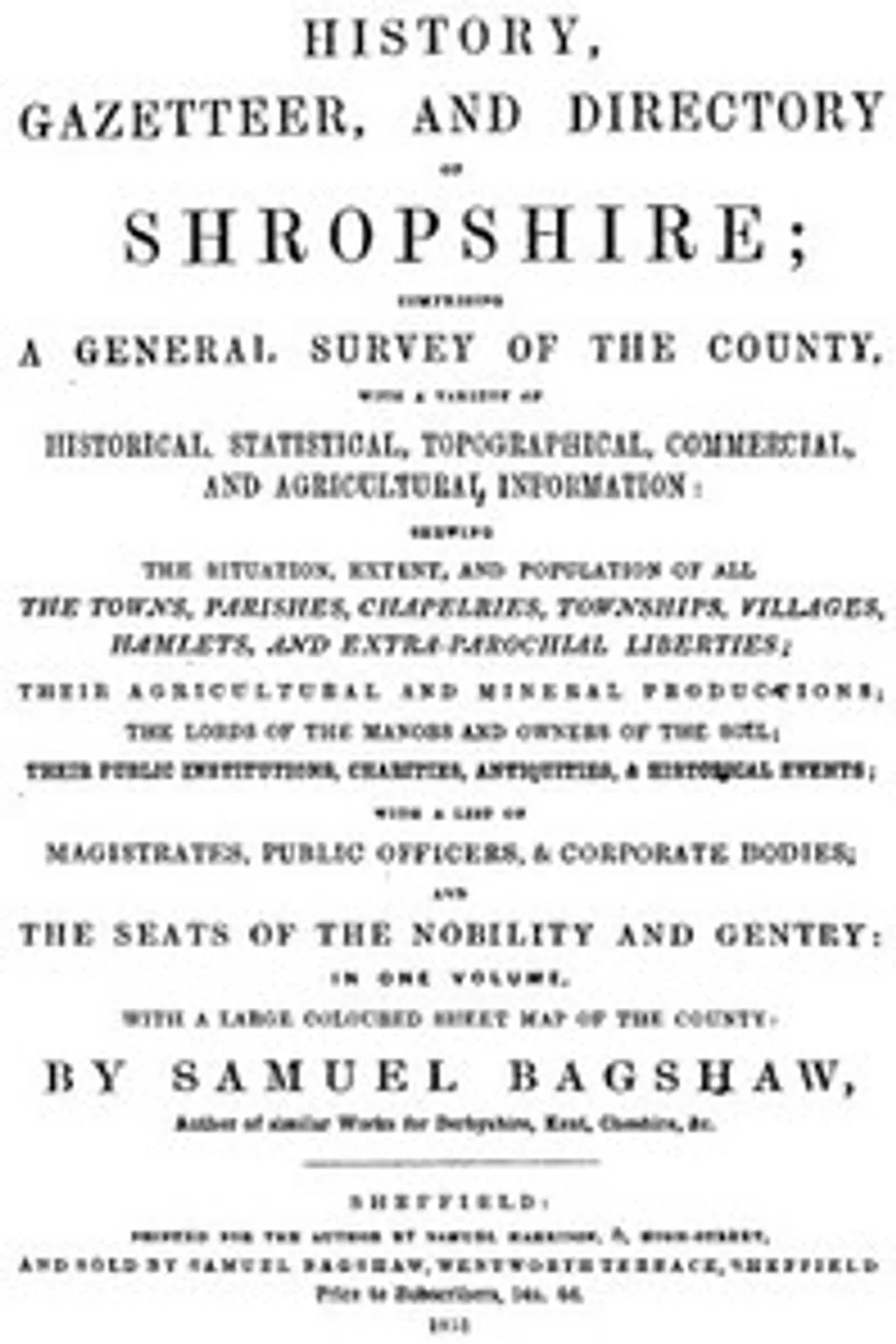 History, Gazetteer, and Directory of Shropshire [1851], Samuel Bagshaw