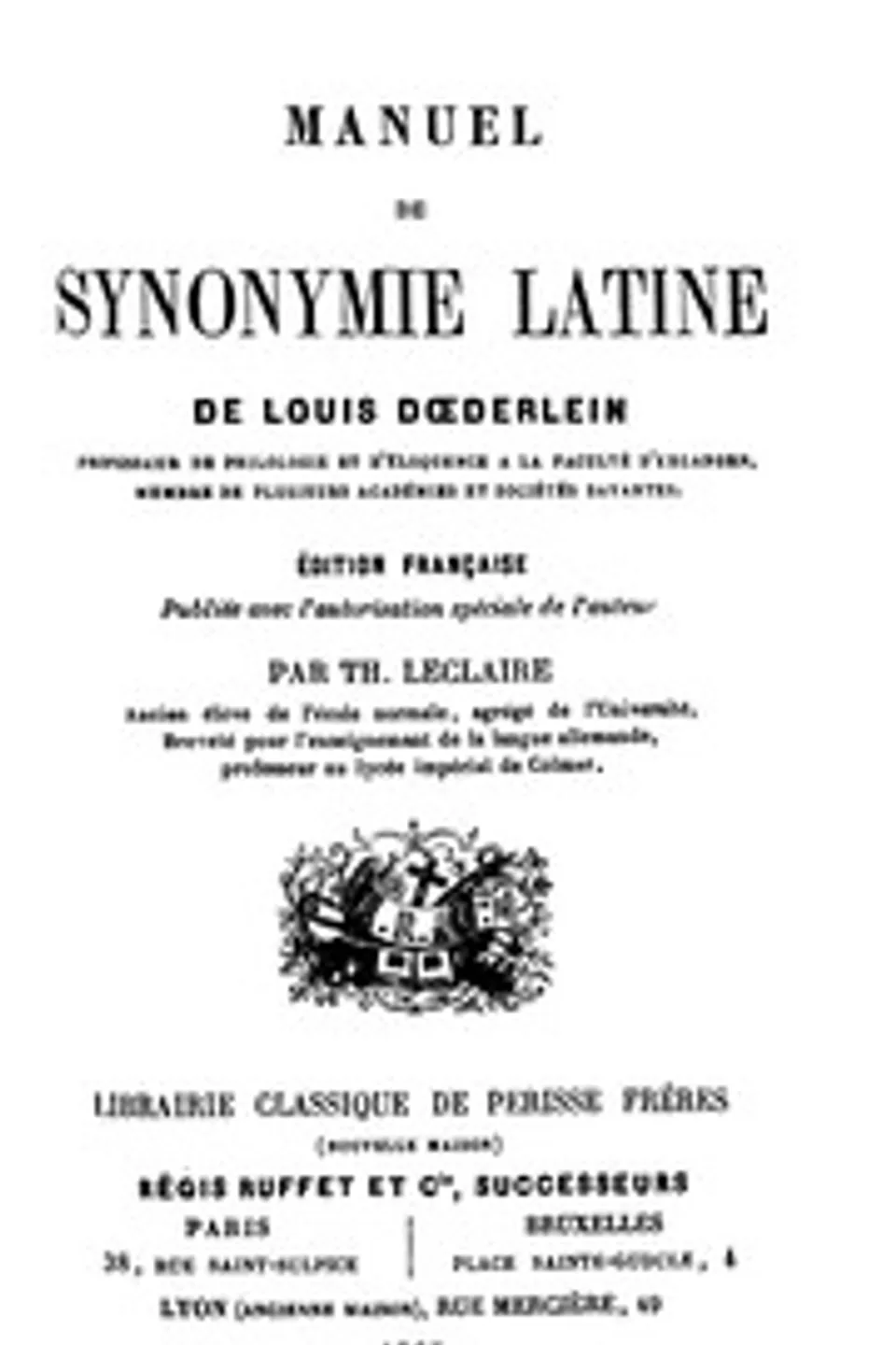 Manuel de synonymie Latine, Ludwig von Doederlein