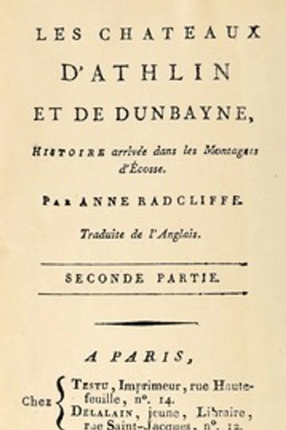 Les châteaux d'Athlin et de Dunbayne (2/2), Histoire arrivée dans les Montagnes d'Écosse., Ann Ward Radcliffe