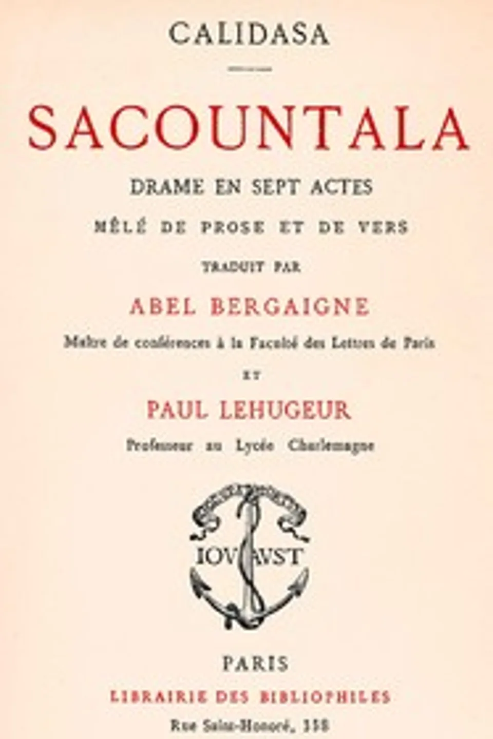 Sacountala, drame en sept actes, mêlé de prose et de vers, Kālidāsa