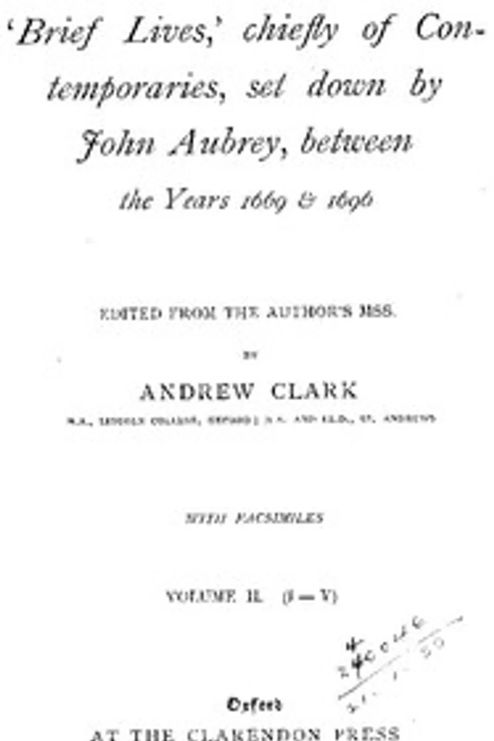 Brief Lives, Vol. 2, John Aubrey