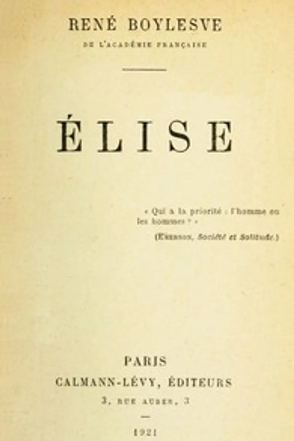 Élise, René Boylesve