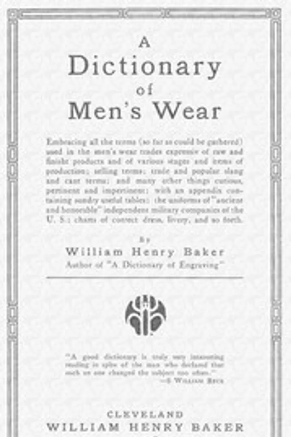 A dictionary of men's wear, William Henry Baker