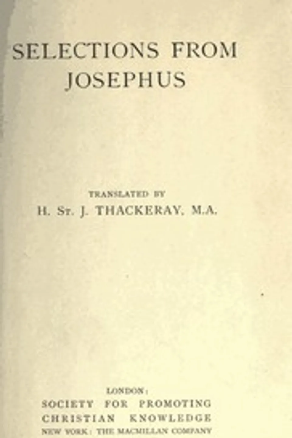 Selections From Josephus, Flavius Josephus