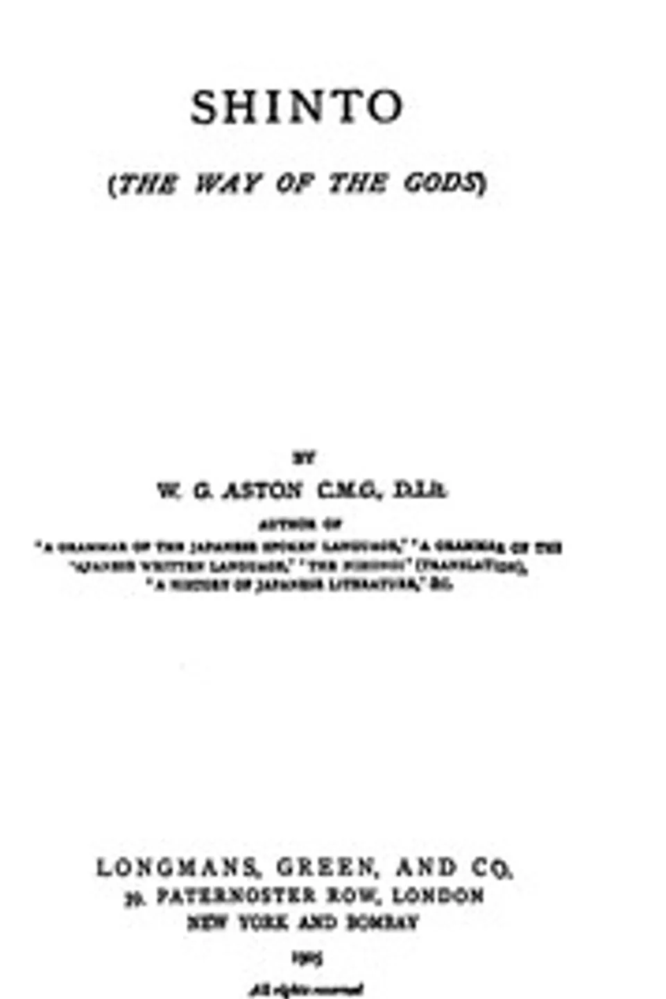 Shinto (the Way of the Gods), W. G. (William George) Aston
