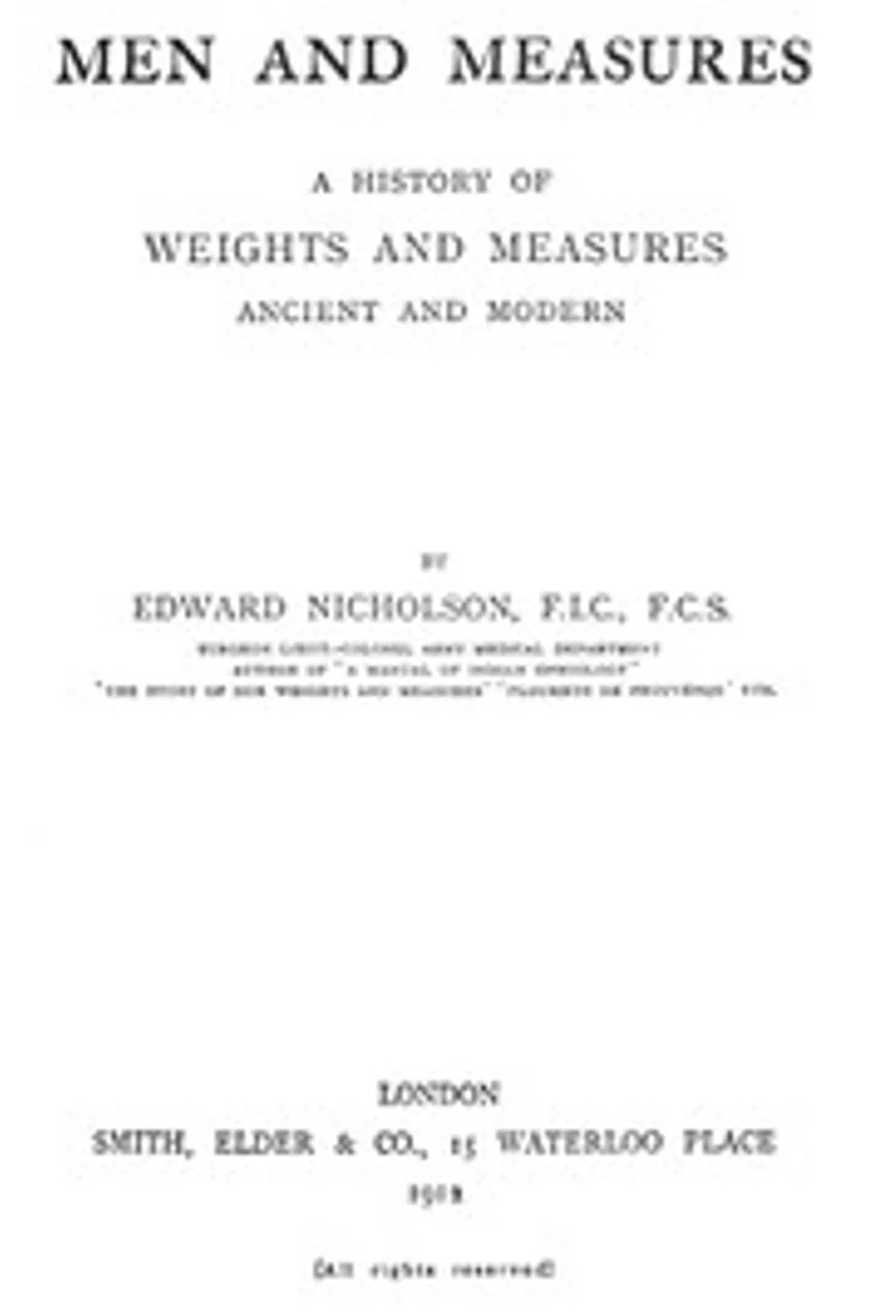 Men and Measures, Edward Nicholson