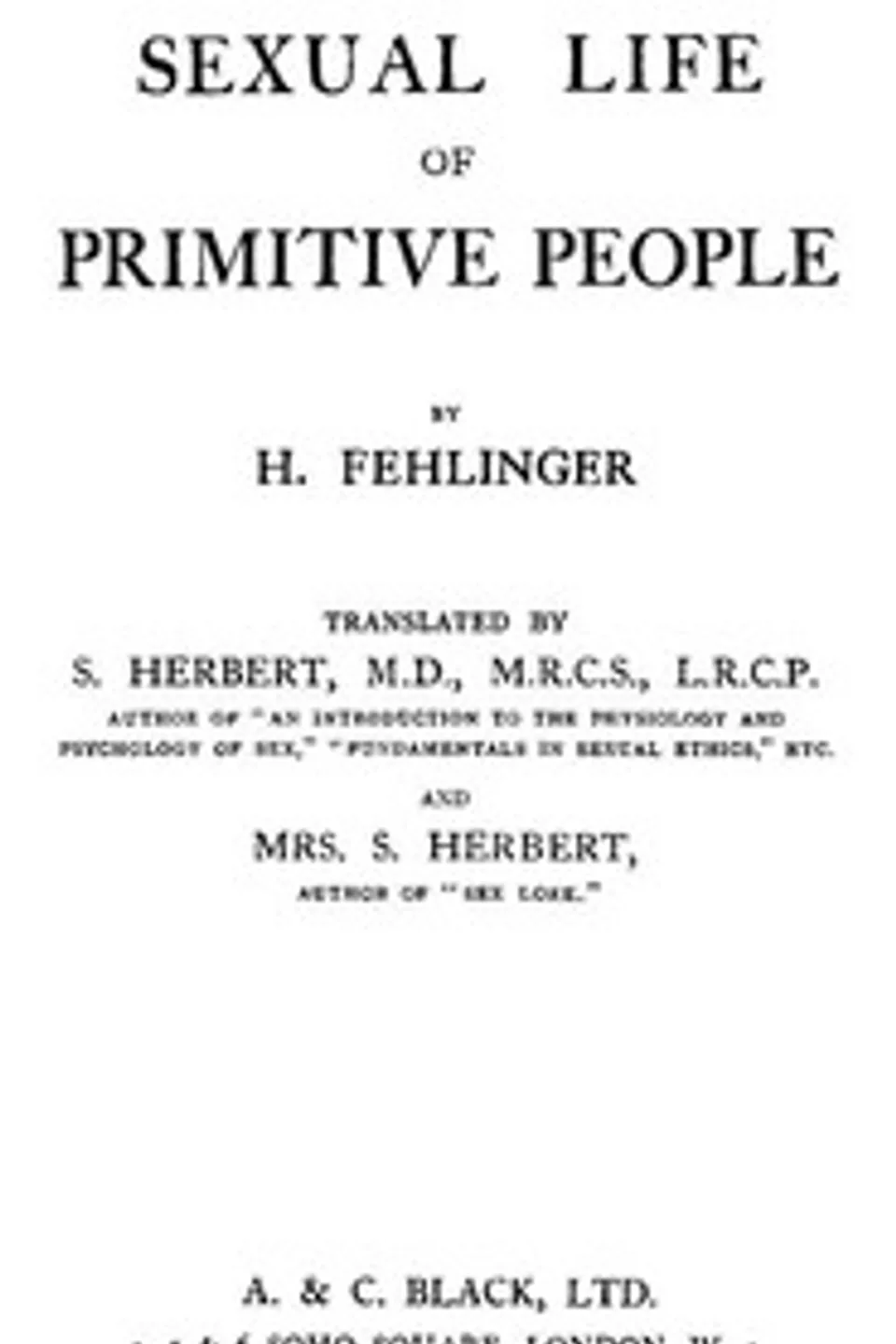 Sexual Life of Primitive People, Hans Fehlinger