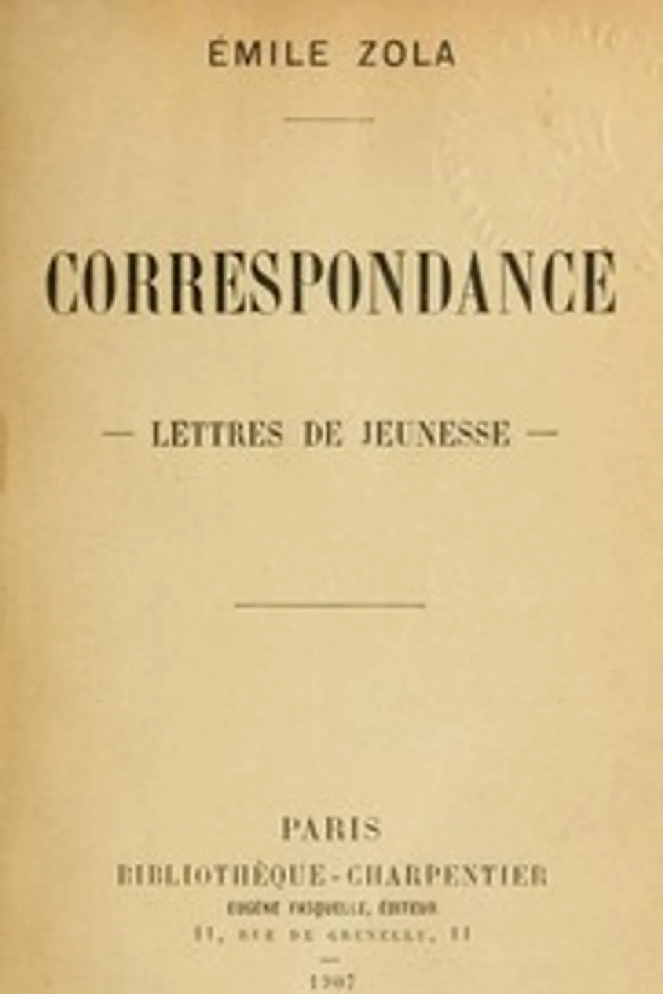 Correspondance: Lettres de jeunesse, Émile Zola