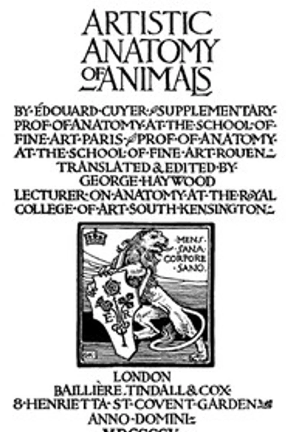 Artistic Anatomy of Animals, Édouard Cuyer