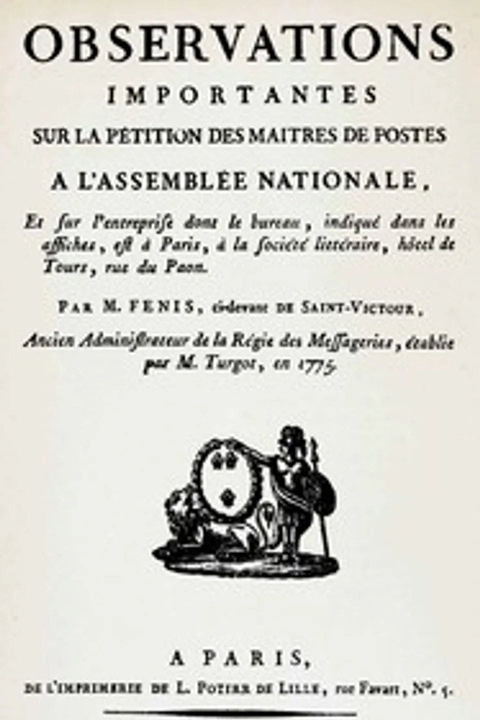 Observations importantes sur la pétition des maîtres de postes à l'Assemblée nationale, M. Fenis