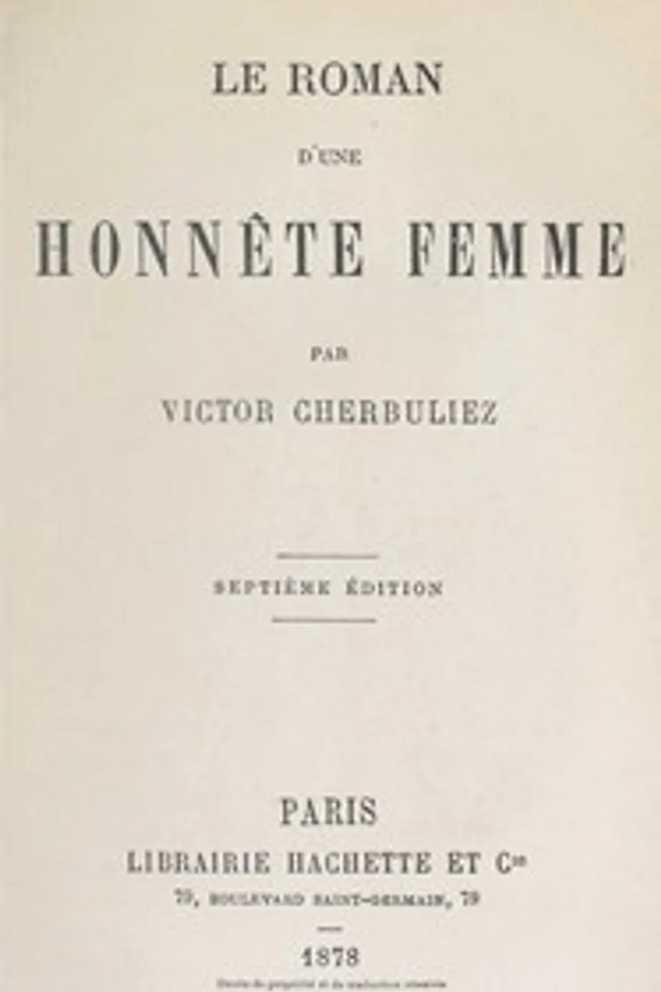 Le roman d'une honnête femme, Victor Cherbuliez