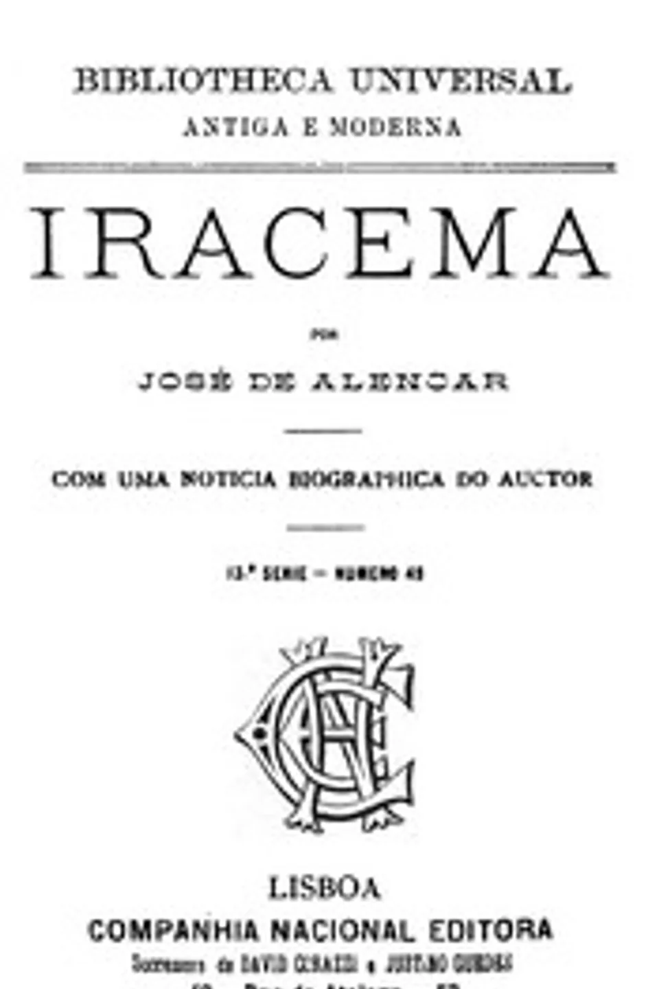 Iracema: com uma noticia biographica do auctor, José Martiniano de Alencar