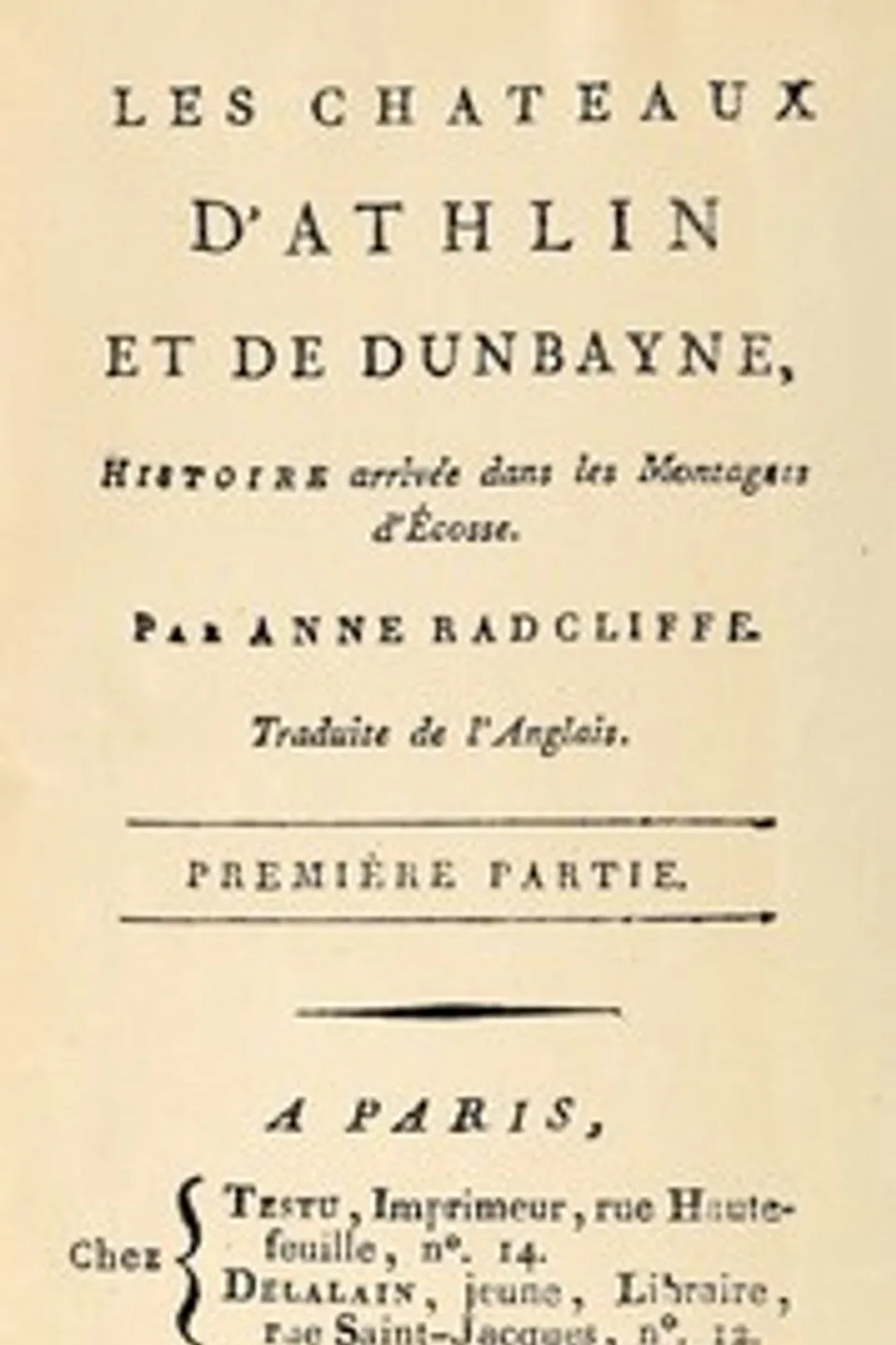 Les châteaux d'Athlin et de Dunbayne (1/2), Histoire arrivée dans les Montagnes d'Écosse., Ann Ward Radcliffe
