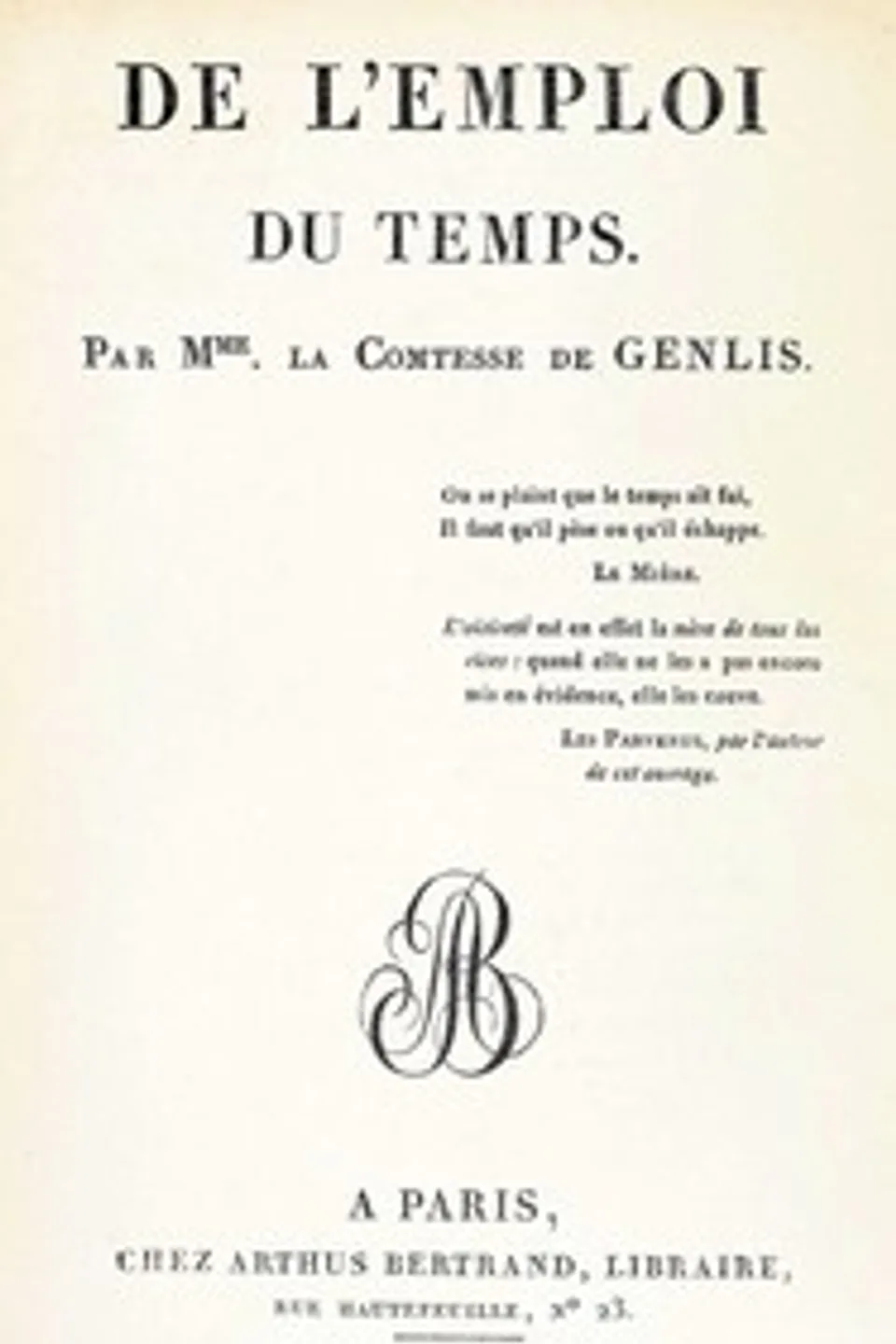 De l'emploi du temps, Stéphanie Félicité Genlis