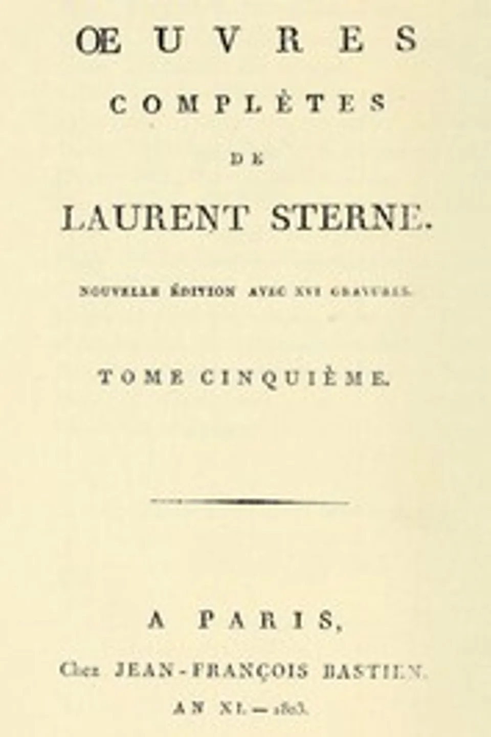 Oeuvres complètes, tome 5, Laurence Sterne