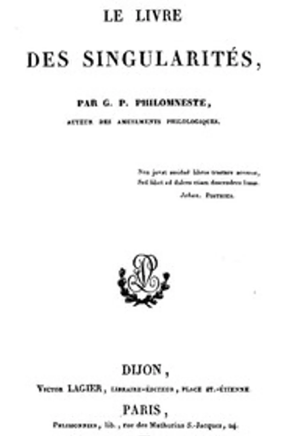 Le livre des singularités, Gabriel Peignot