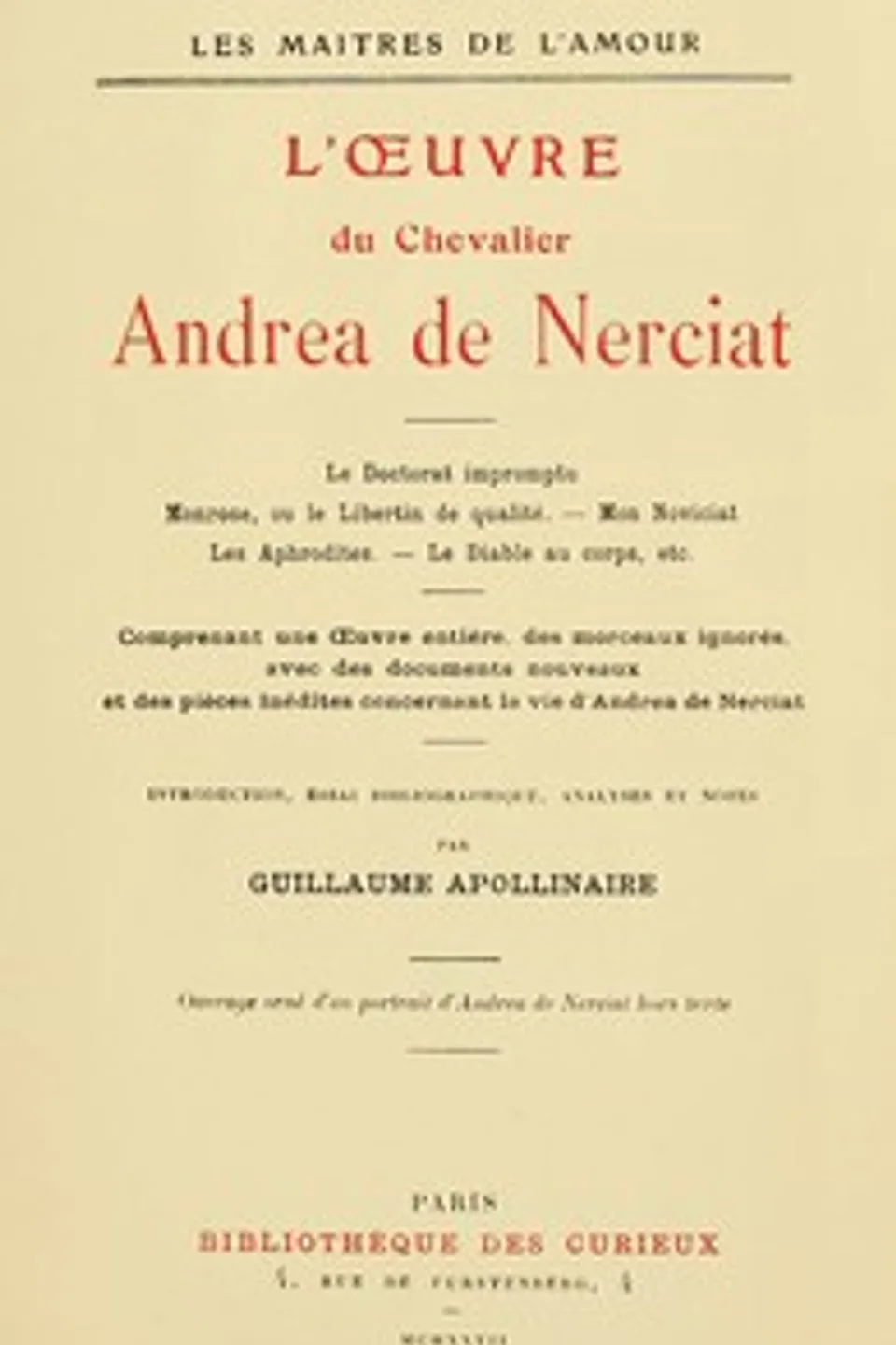 L'oeuvre du chevalier Andrea de Nerciat (1/2), Andréa de Nerciat