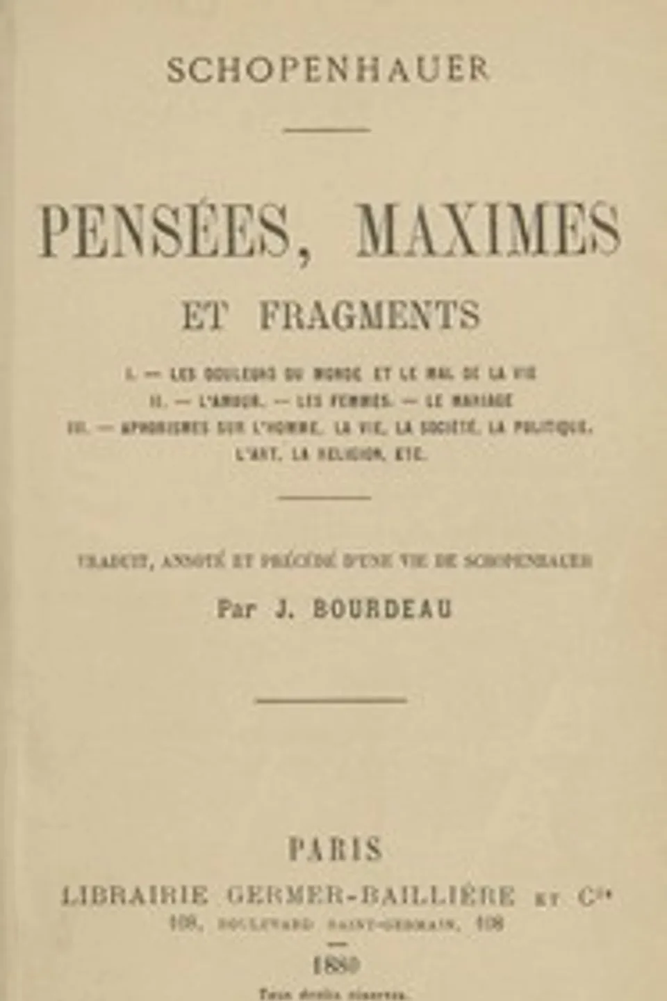 Pensées, maximes et fragments, Arthur Schopenhauer