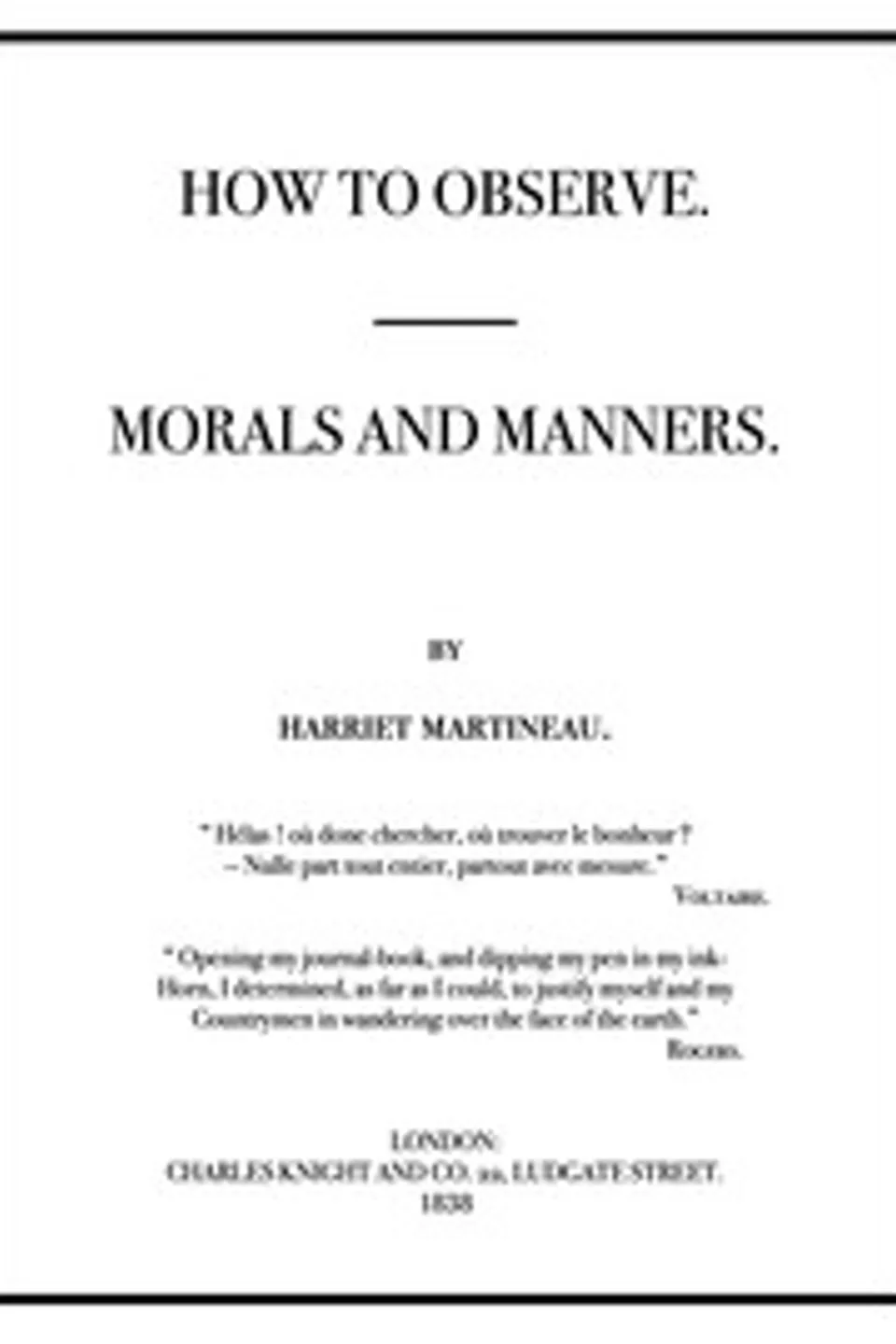 How to Observe: Morals and Manners, Harriet Martineau