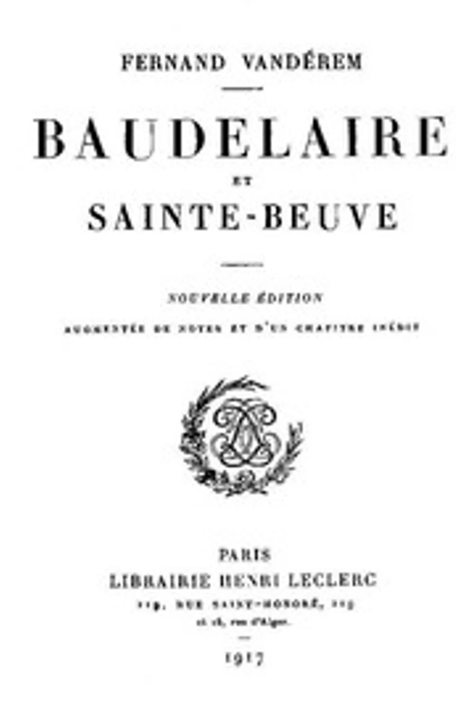 Baudelaire et Sainte-Beuve, Fernand Vandérem