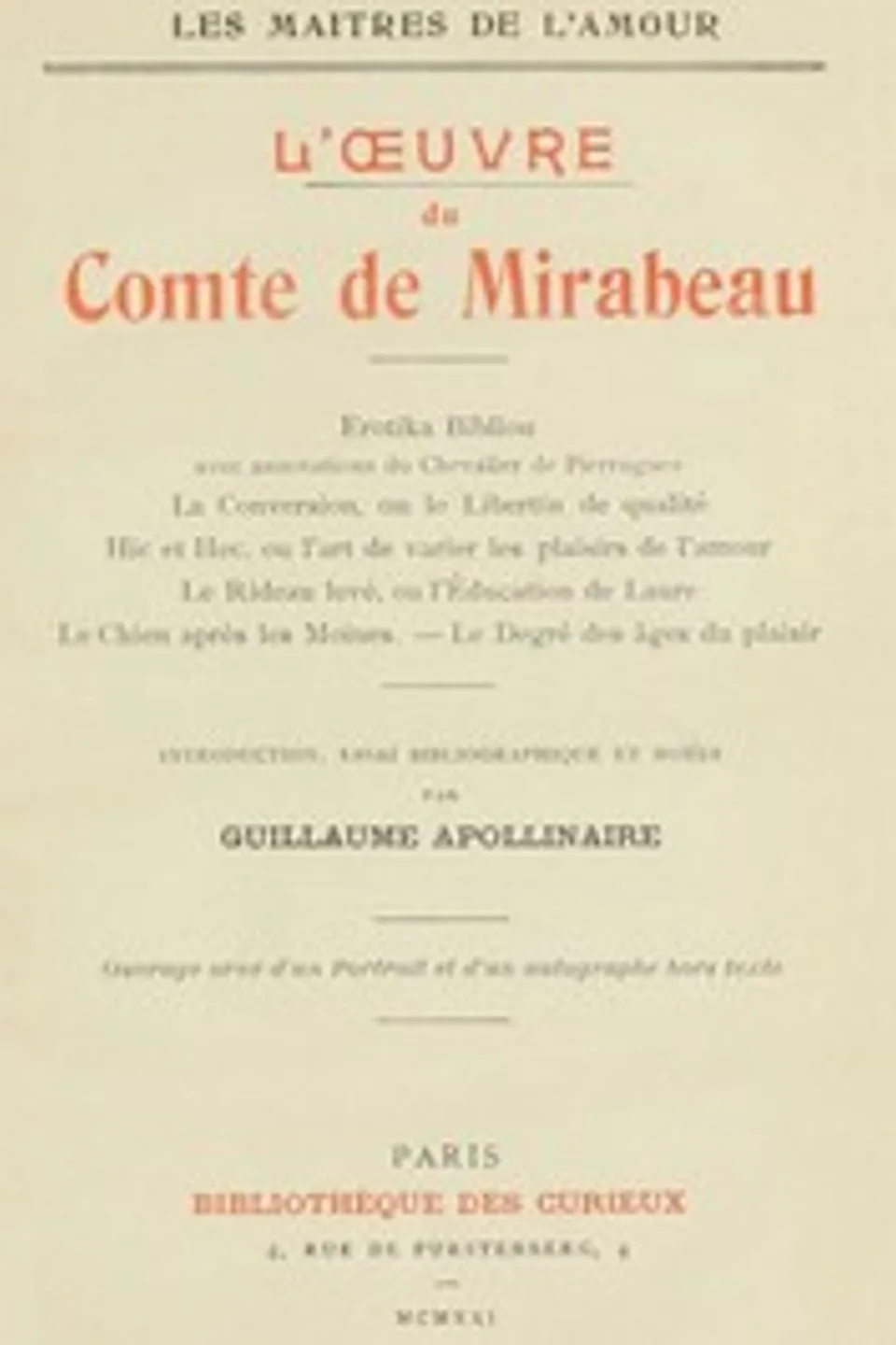L'oeuvre du comte de Mirabeau, Honoré-Gabriel de Riqueti Mirabeau