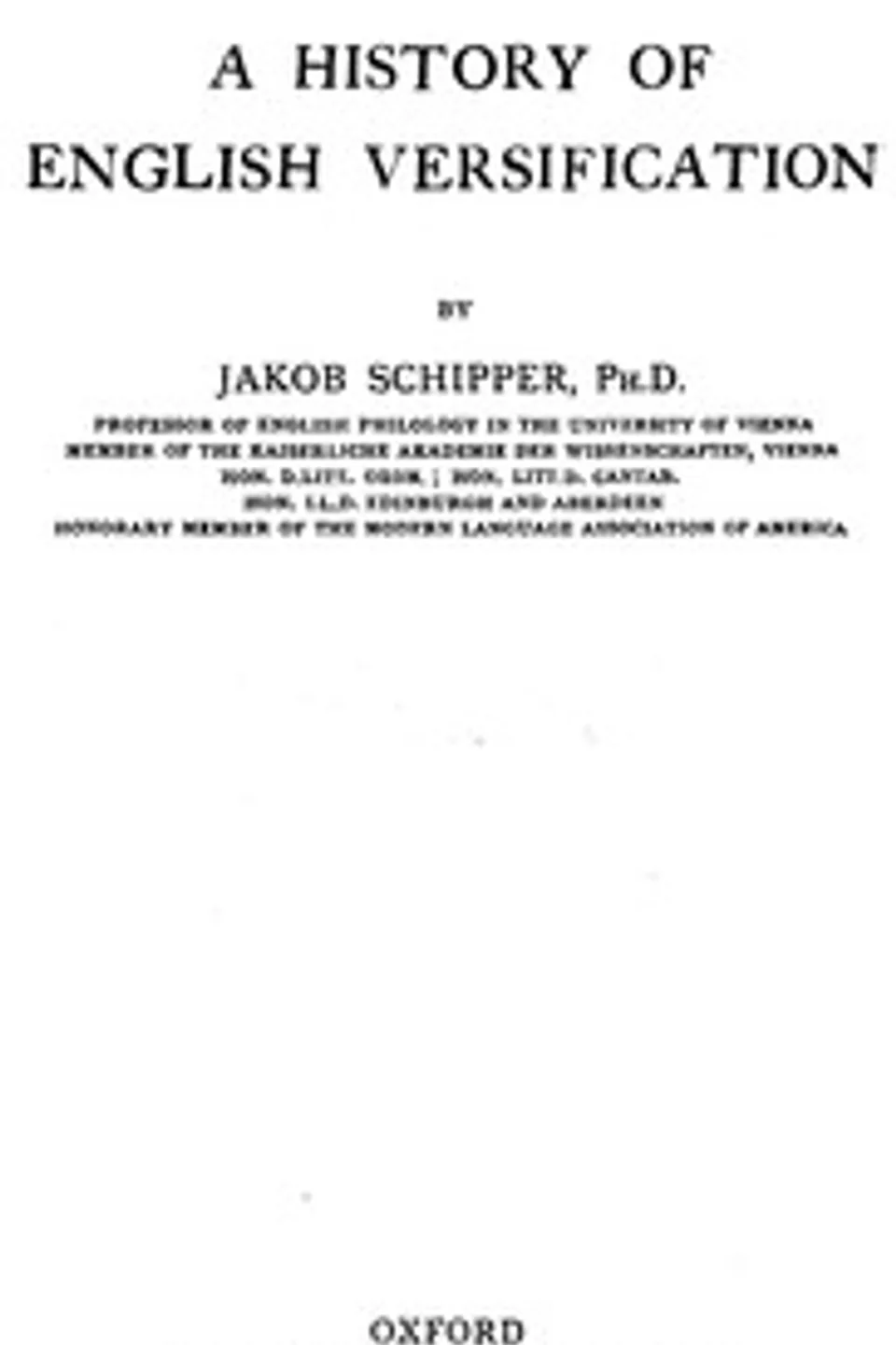 A History of English Versification, J. (Jakob) Schipper