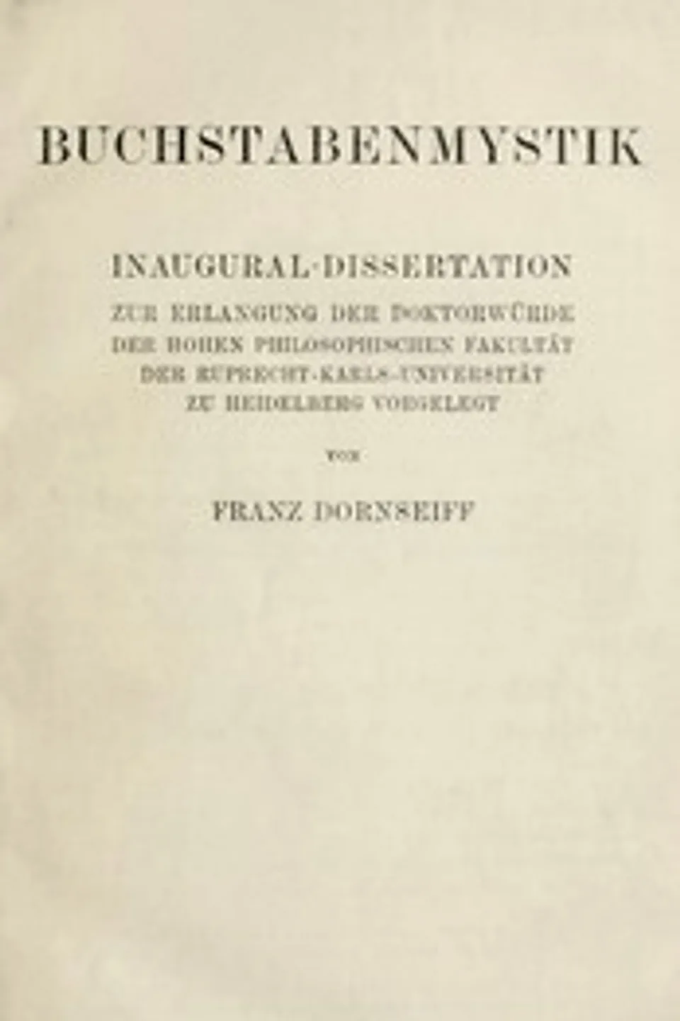 Buchstabenmystik, Franz Dornseiff