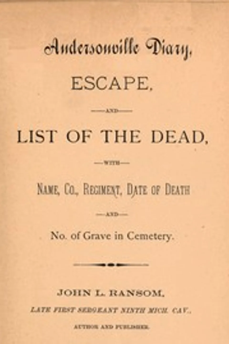 Andersonville diary : $b escape, and list of the dead, with name, co., regiment, date of death and no. of grave in cemetery, John L. Ransom