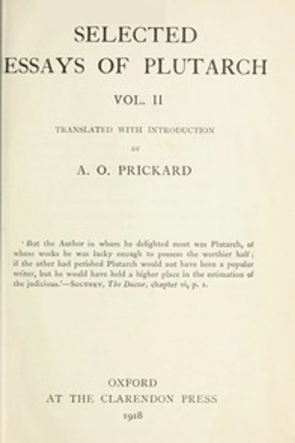 Selected Essays of Plutarch, Vol. II., Plutarch