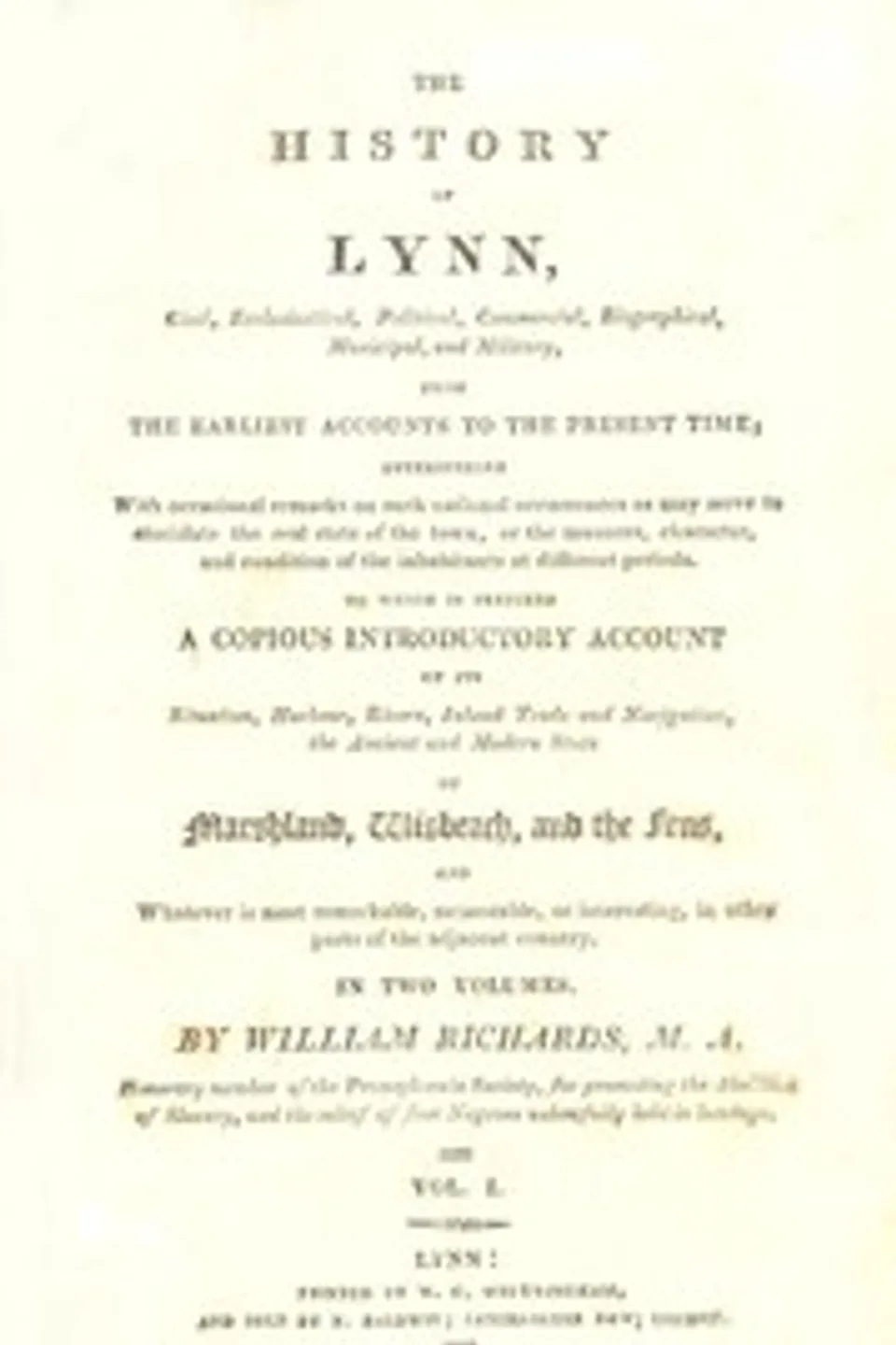 The History of Lynn, Vol. 1 [of 2], William Richards