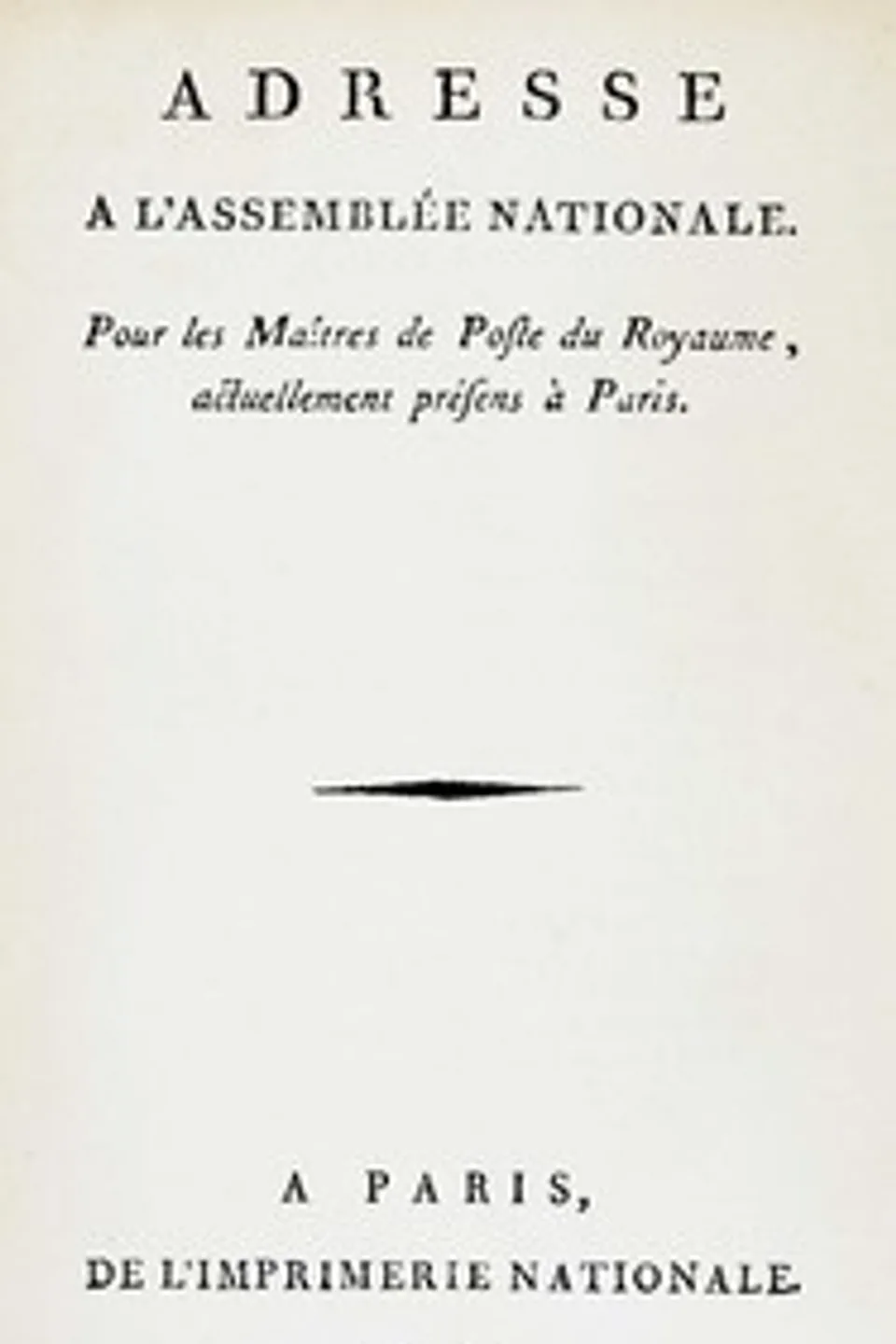Adresse à l'Assemblée nationale pour les maîtres de poste du royaume, actuellemens présens à Paris, Thiberville