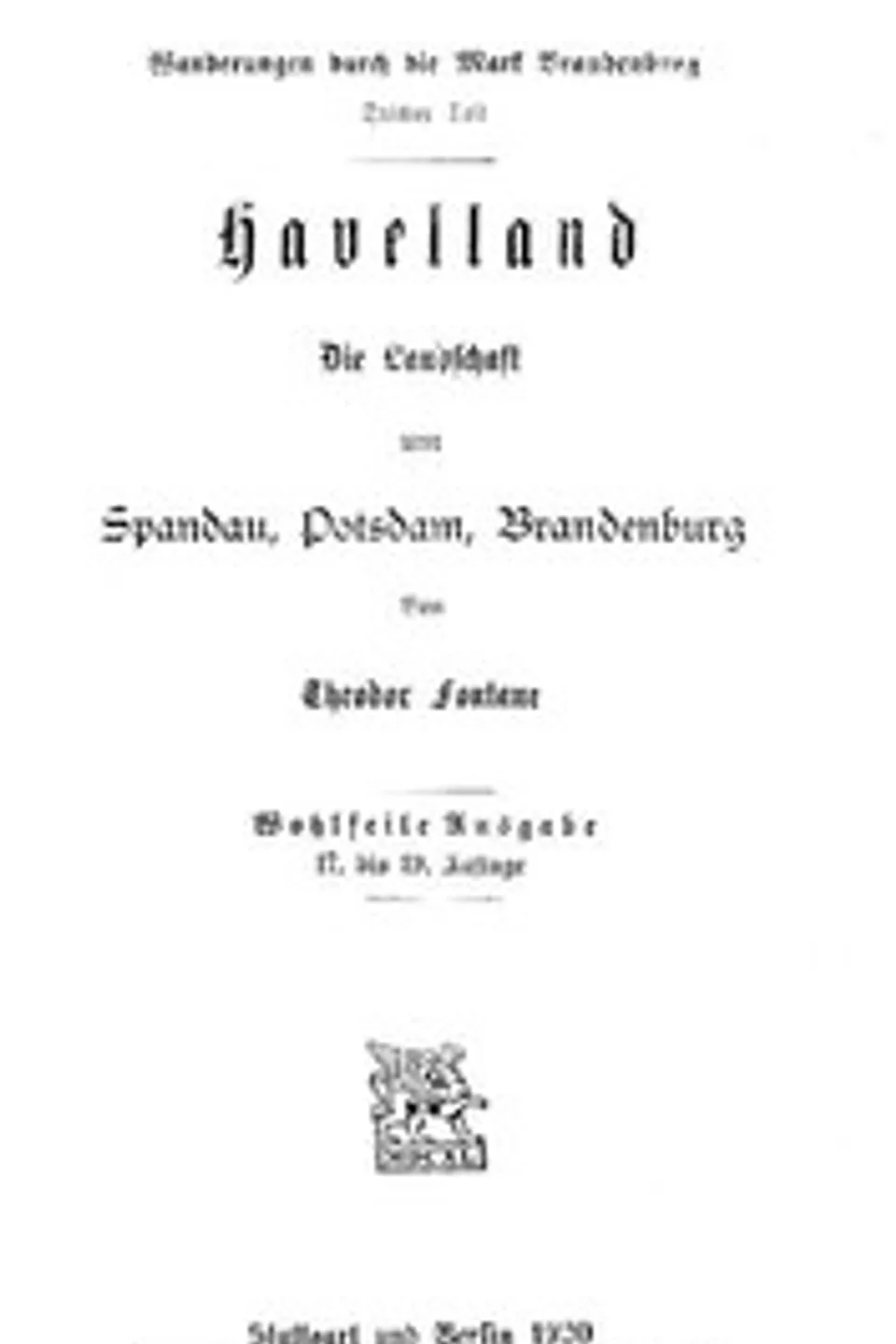 Wanderungen durch die Mark Brandenburg, Dritter Teil: Havelland, Theodor Fontane