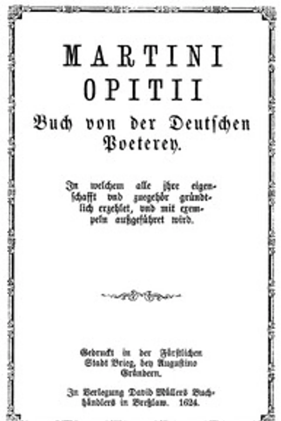 Buch von der Deutschen Poeterey, Martin Opitz