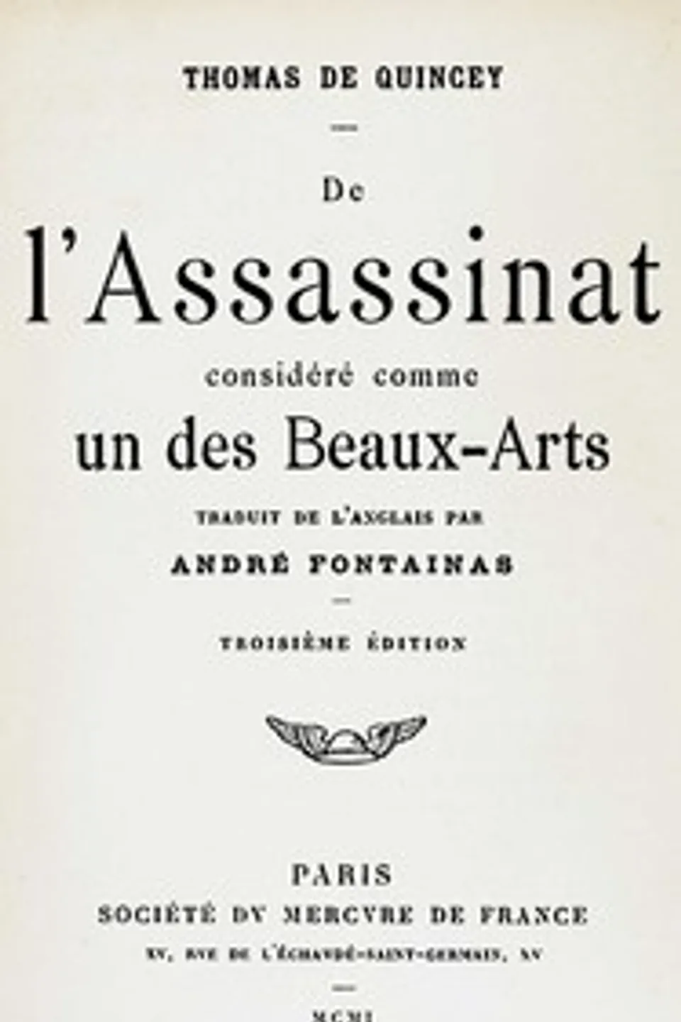 De l'assassinat considéré comme un des Beaux-Arts, Thomas De Quincey