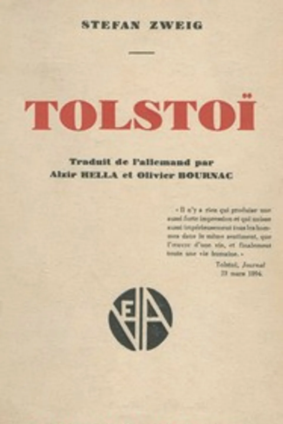 Tolstoï, Stefan Zweig