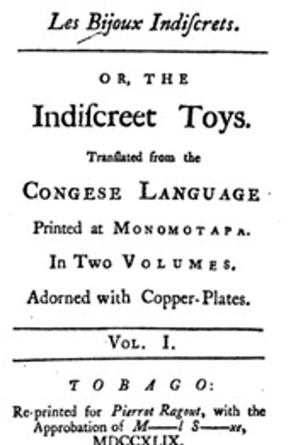 Les Bijoux Indiscrets, or, The Indiscreet Toys, Denis Diderot