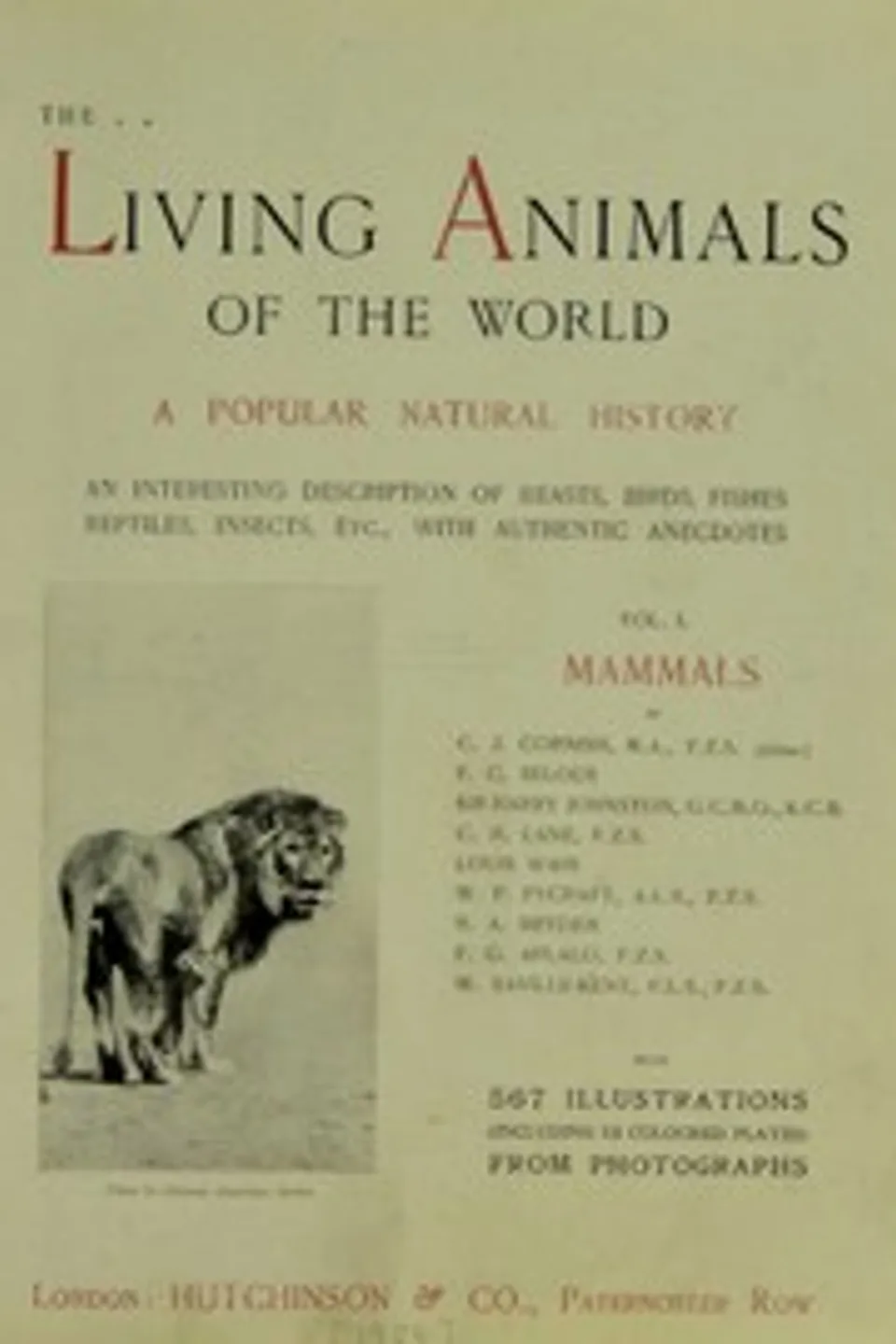 The Living Animals of the World, Volume 1 (of 2): A Popular Natural History