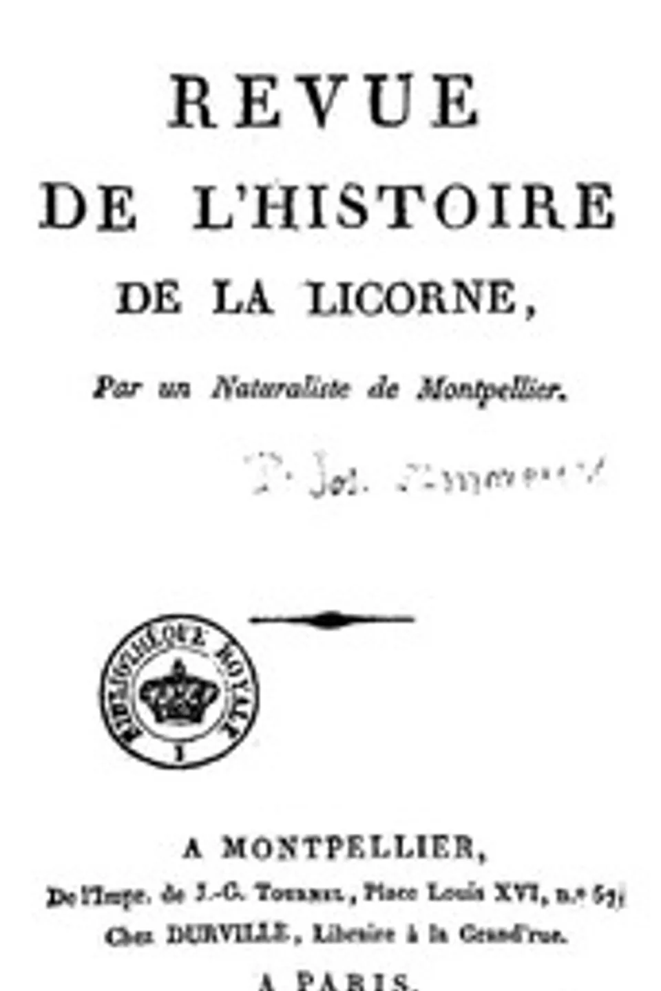 Revue de l'histoire de la Licorne, par un naturaliste de Montpellier, Pierre Joseph Amoreux