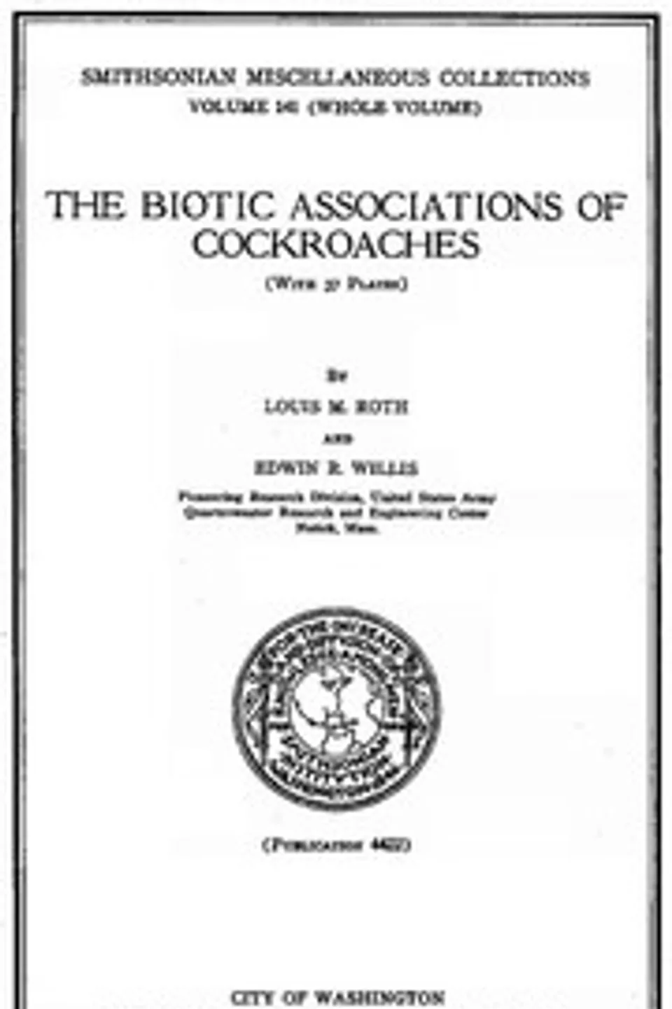 The Biotic Associations of Cockroaches, Louis M. (Louis Marcus) Roth