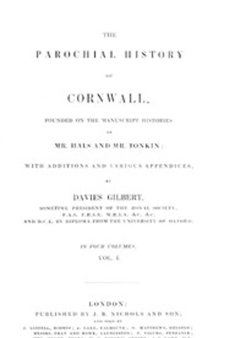 The Parochial History of Cornwall, Volume 1 (of 4)